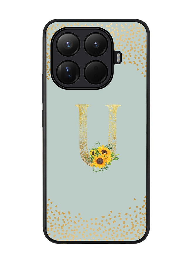 For Xiaomi 15T Pro Case,Slim fit Camera Protection, Shockproof Thin Phone cover  - Custom Floral Monogram - U  (Light Grey )